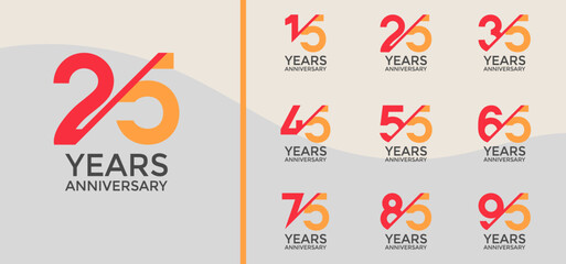 anniversary logo style set with orange, yellow color and slash can be use for celebration moment