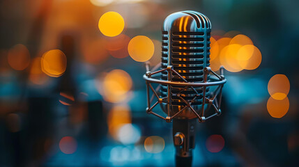 Vintage Microphone with Bokeh Background
