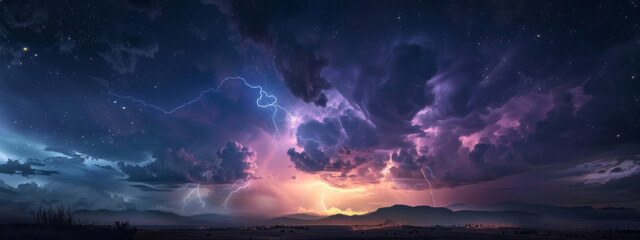 A dark stormy sky looms over the landscape, filled with lightning, thunder, and rain.