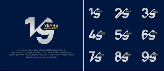 anniversary logo style set, gold and silver color with slash can be use for celebration moment