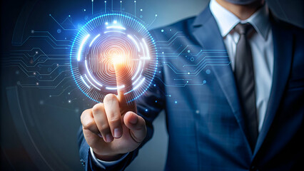 businessman pressing virtual button key