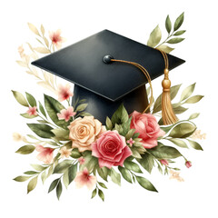 graduation cap and flowers