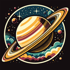 Obraz premium vector illustration of Saturn with galaxy background