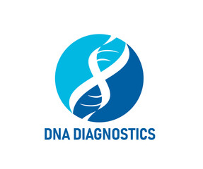 DNA helix icon for science research, genome technology and gene evolution, vector emblem. DNA diagnostics, medical genetics and science icon of gene chromosome helix for medicine and genetic biology
