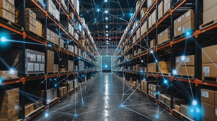 modern artificial intelligence technology for warehouse logistics business management, virtual reality digital software management systems 