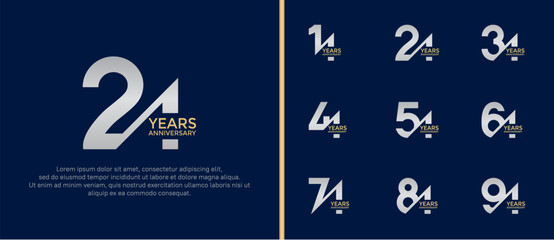 anniversary logo style set, gold and silver color with slash can be use for celebration moment