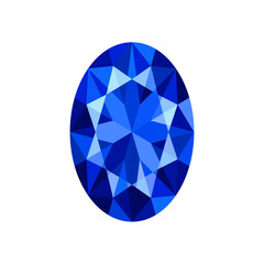 Oval cut blue sapphire top view. Vector illustration isolated on white background