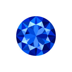 Round brilliant cut blue sapphire top view. Vector illustration isolated on white background