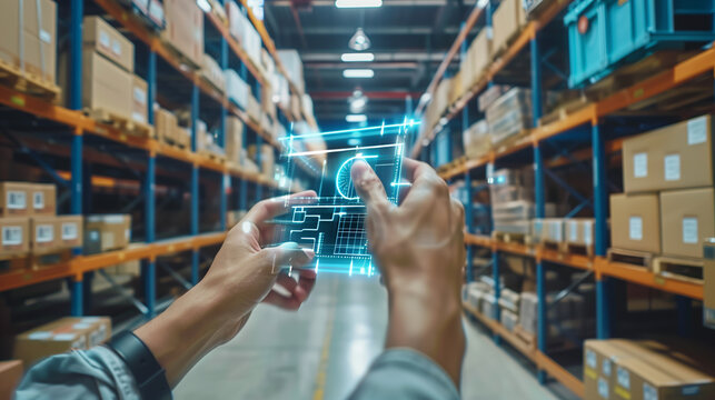 modern artificial intelligence technology for warehouse logistics business management, virtual reality digital software management systems 