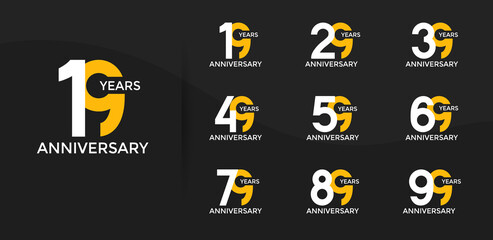 anniversary logo style set with white and yellow color can be use for celebration moment