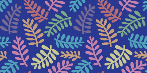 Abstract plant leaf art seamless pattern with colorful freehand doodle collage. Organic leaves cartoon background, simple nature shapes in vintage pastel