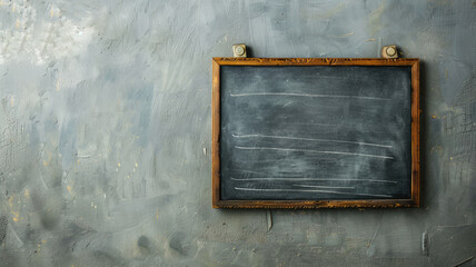 Rustic wooden-framed chalkboard on textured gray wall