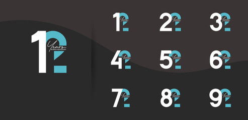 anniversary logo style set with white and blue color can be use for celebration moment