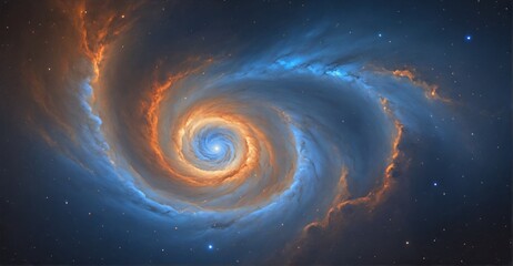 Cosmic Reverie: Blue Nebula Reverie with Central Spiral Galaxy Nexus
