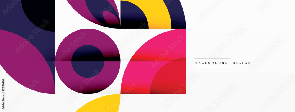 Poster The vibrant abstract design features circles and squares on a white backdrop, creating a colorful and dynamic composition
