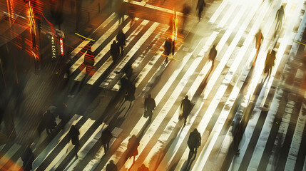 Office workers passing the zebra crossing