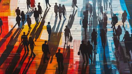 Office workers passing the zebra crossing