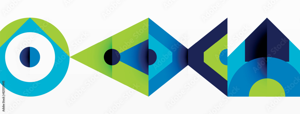 Poster the logo features a combination of blue and green colors with a circle and triangles on a white back