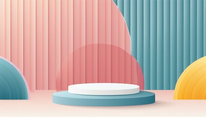 Stand podium wall scene pastel color background, geometric shape for product display presentation. Minimal scene for mockup products, stage showcase, promotion display.