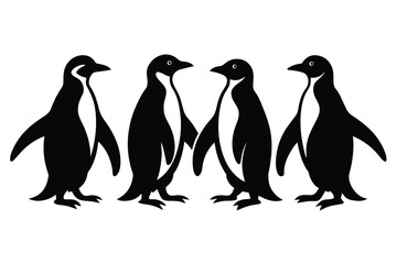 Set of Black African Penguin Silhouette Vector on a white background