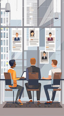  Recruitment Process with Businessmen Selecting Staff and Reviewing Candidate Resumes with Avatars
