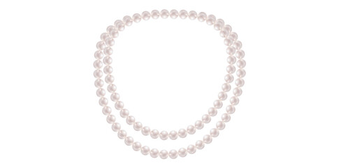 Beautiful Pearl Necklace On White Background, Vintage Jewelry Beads Design Vector Illustration.

