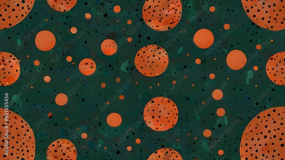 Poster cute modern vector seamless pattern in polka dot stile. chaotic terracotta dots on a green backgroun