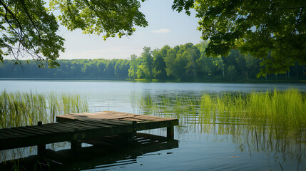 a serene lakeside fishing dock