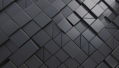 Triangular Tiles arranged to create a Black wall. Polished, Futuristic Background formed from 3D blocks. 3D Render