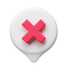 Obraz premium Red wrong check mark sign in white speech bubble 3d realistic. Warning, attention, secure signal caution or error mark symbol three-dimensional rendering vector illustration