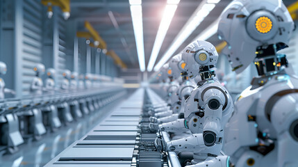 Fototapeta premium Futuristic Robot Factory Assembly Line
