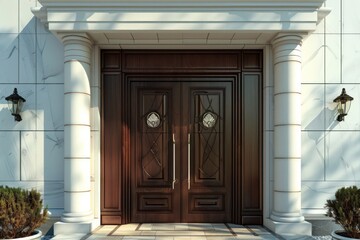 Elegant double front entrance door with minimal designs, featuring captivating details for a...