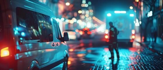 A closeup of a paramedic using an advanced portable scanner on a patient in an ambulance