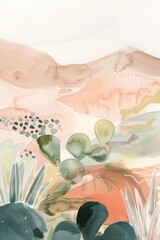landscape watercolor illustration with soft color palette