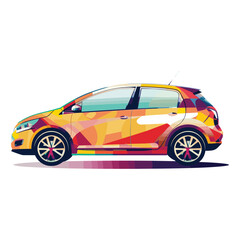 Obraz premium Car vector flat design with brush print and brush background