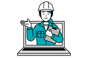 オンラインサポートをする作業員の女性