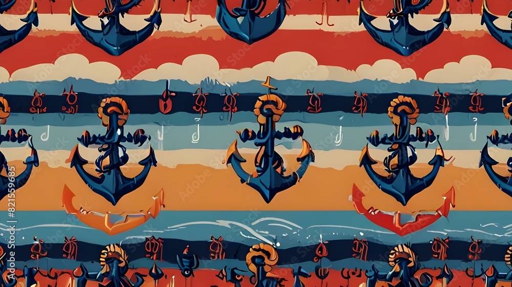 Aufkleber seamless repeat pattern with anchors generative ai