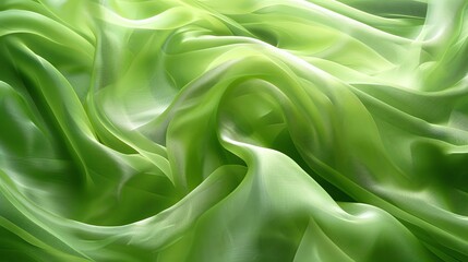 Obraz premium Abstract background with beautiful green color silk fabric, elegant wallpaper design for poster, cover or presentation with copy space area. Soft wave of cloth in sunlight