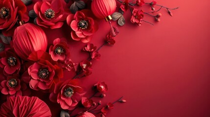 Bold Red Flowers Arrangement with Red Background