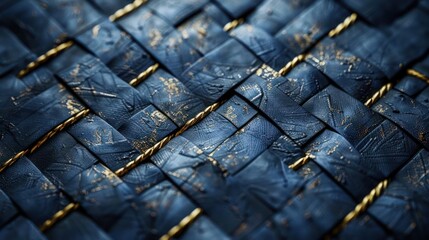 A close-up of a woven fabric with gold thread, showcasing the intricate weaving technique and the...