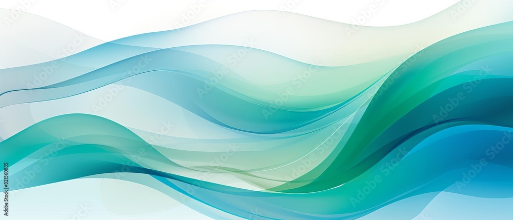 Poster abstract background with fluid, wavy lines in shades of blue and green, creating a sense of motion a