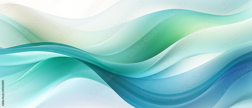 Poster elegant abstract waves in blue and green tones, creating a calming and fluid design perfect for back