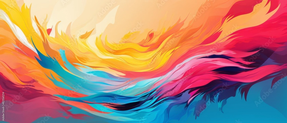 Poster vibrant abstract art with bright, flowing colors blending seamlessly, creating a dynamic and energet