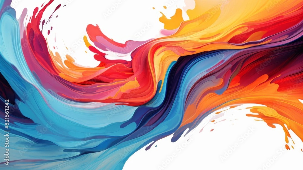 Poster vivid abstract paint splash in multiple colors blending seamlessly in dynamic waves, representing cr
