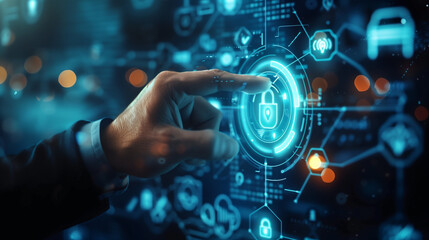 Fototapeta premium Businessman unlocks security system. Generative AI.