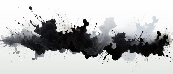 Fototapeta premium Abstract black and white ink splash painting with dynamic splatters and fluid movement, creating an artistic and visually striking composition.