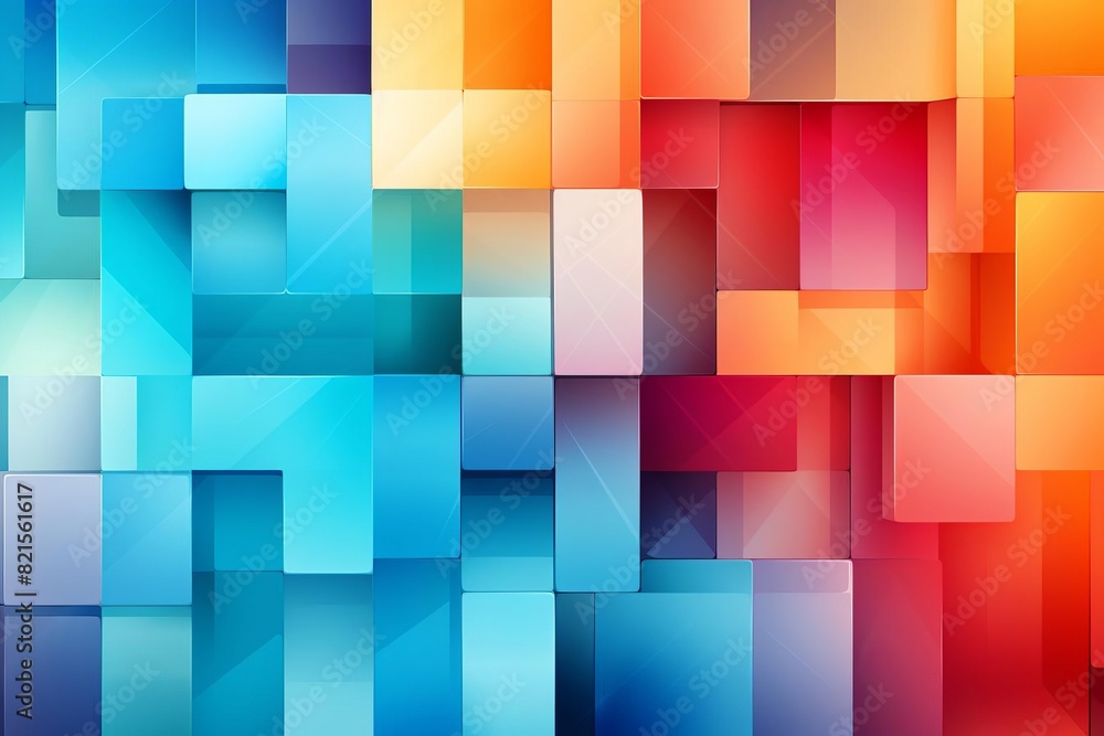 Poster vibrant abstract geometric background with colorful overlapping rectangles and squares in shades of 