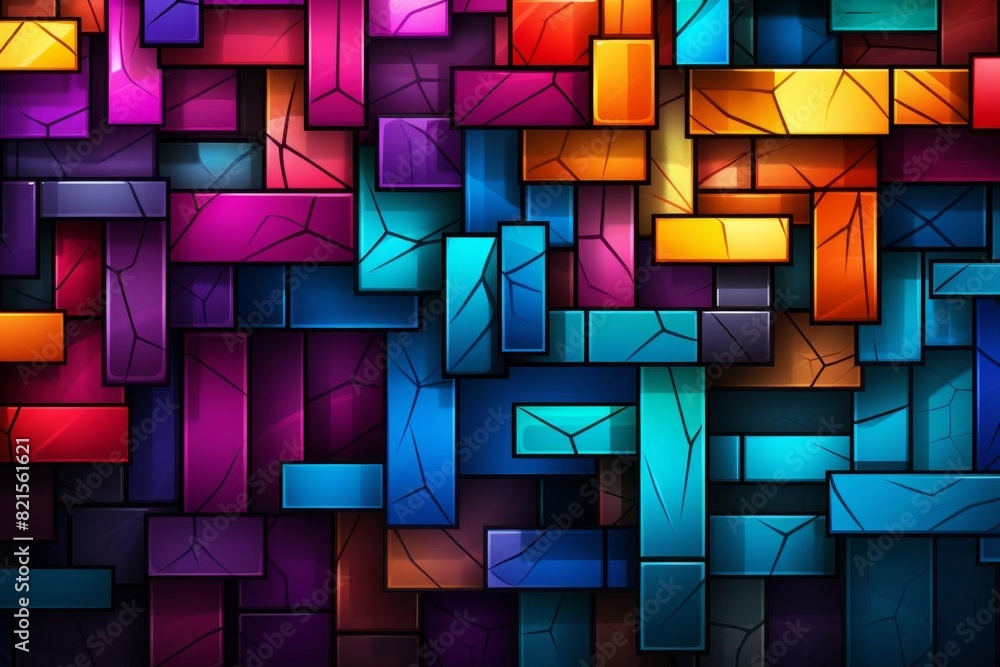 Poster vibrant abstract geometric background featuring a colorful mosaic pattern of overlapping rectangular