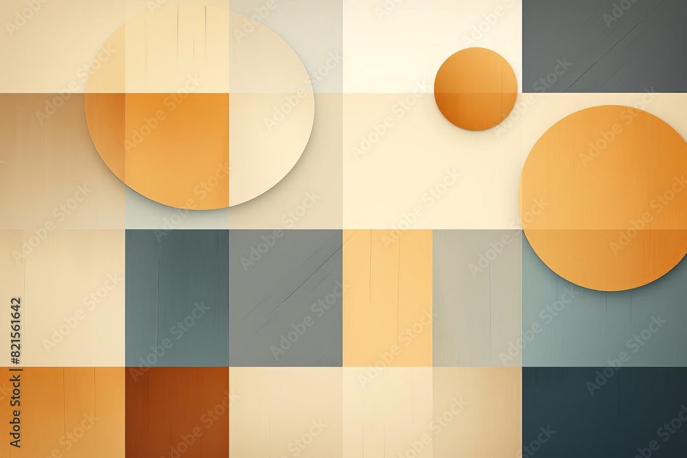 Poster modern geometric abstract background with overlapping circles and squares in earthy tones, perfect f