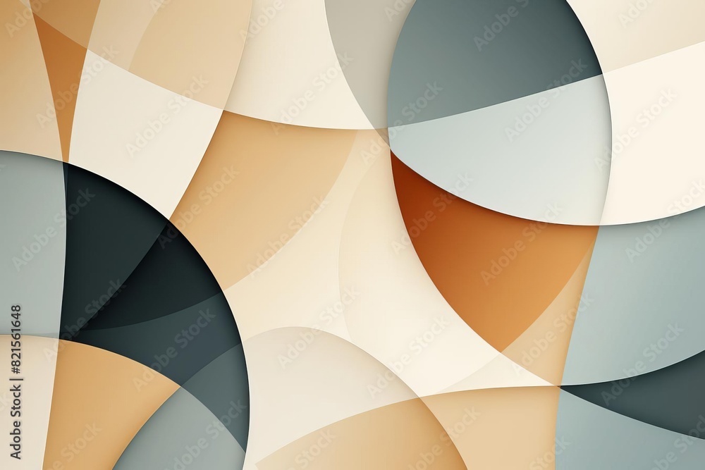 Poster abstract geometric pattern with overlapping circles and curves in neutral tones, creating a modern a